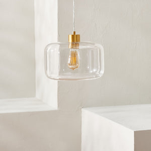 Safavieh WARDEN, 11-Inch Extendable Pendant Light in Gold and Clear Glass for Modern and Classic Spaces PND4134A