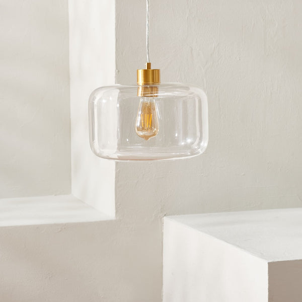Safavieh WARDEN, 11-Inch Extendable Pendant Light in Gold and Clear Glass for Modern and Classic Spaces PND4134A