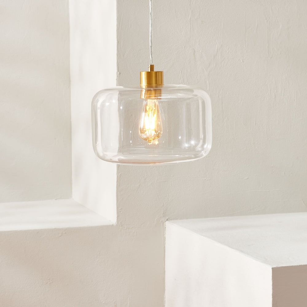 Safavieh WARDEN, 11-Inch Extendable Pendant Light in Gold and Clear Glass for Modern and Classic Spaces PND4134A