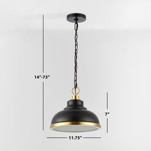 Safavieh BASTION, 11.75 INCH BLACK/BRASS PENDANT LIGHT, EXTENDABLE IRON & TEXTURED GLASS, VERSATILE STYLE PND4137A