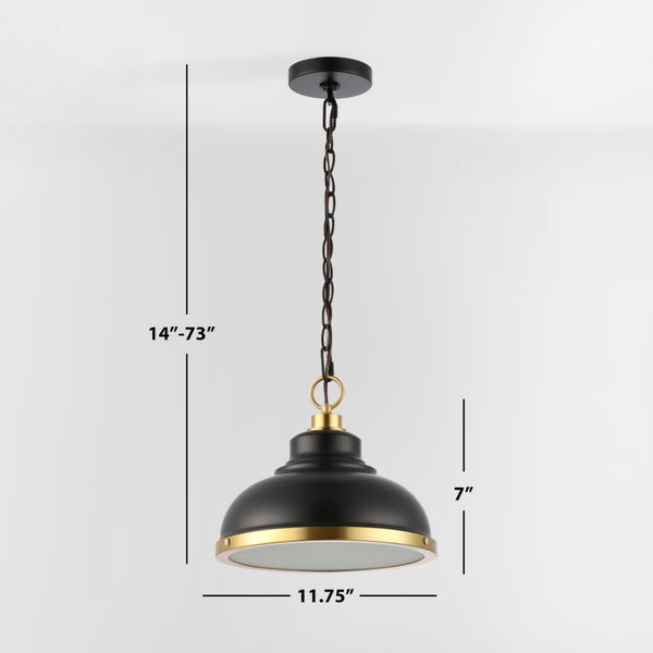 Safavieh BASTION, 11.75 INCH BLACK/BRASS PENDANT LIGHT, EXTENDABLE IRON & TEXTURED GLASS, VERSATILE STYLE PND4137A