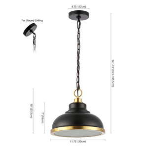 Safavieh BASTION, 11.75 INCH BLACK/BRASS PENDANT LIGHT, EXTENDABLE IRON & TEXTURED GLASS, VERSATILE STYLE PND4137A