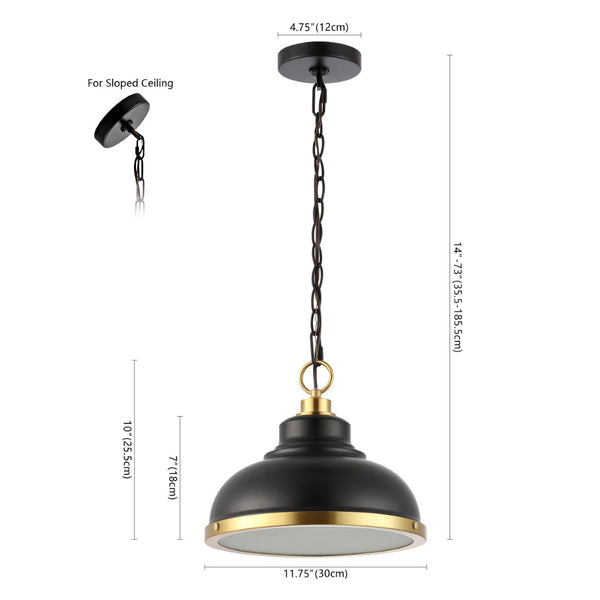 Safavieh BASTION, 11.75 INCH BLACK/BRASS PENDANT LIGHT, EXTENDABLE IRON & TEXTURED GLASS, VERSATILE STYLE PND4137A