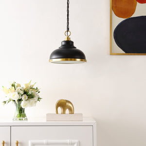 Safavieh BASTION, 11.75 INCH BLACK/BRASS PENDANT LIGHT, EXTENDABLE IRON & TEXTURED GLASS, VERSATILE STYLE PND4137A