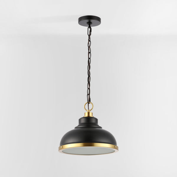 Safavieh BASTION, 11.75 INCH BLACK/BRASS PENDANT LIGHT, EXTENDABLE IRON & TEXTURED GLASS, VERSATILE STYLE PND4137A