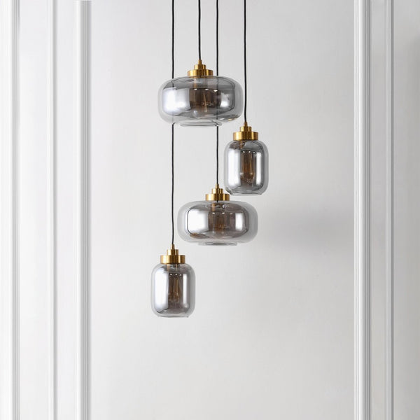 Safavieh EQUINOX, 4-Light Pendant with Smoke Grey & Brass Accents - Stylish Illumination for Modern Spaces PND4142A