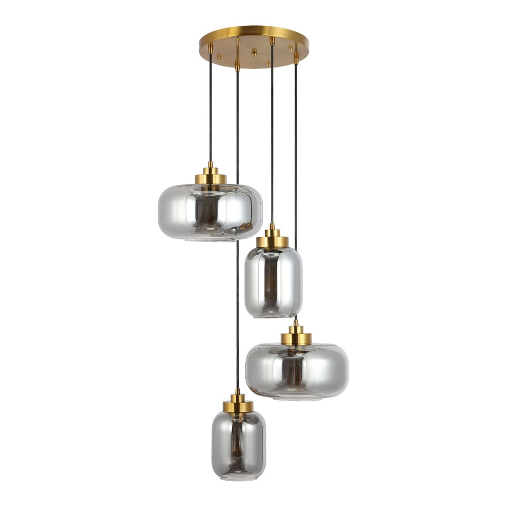 Safavieh EQUINOX, 4-Light Pendant with Smoke Grey & Brass Accents - Stylish Illumination for Modern Spaces PND4142A