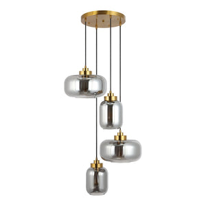 Safavieh EQUINOX, 4-Light Pendant with Smoke Grey & Brass Accents - Stylish Illumination for Modern Spaces PND4142A