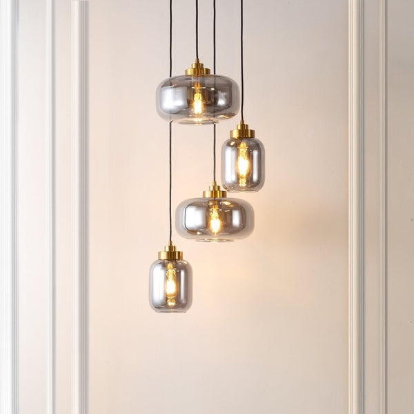 Safavieh EQUINOX, 4-Light Pendant with Smoke Grey & Brass Accents - Stylish Illumination for Modern Spaces PND4142A