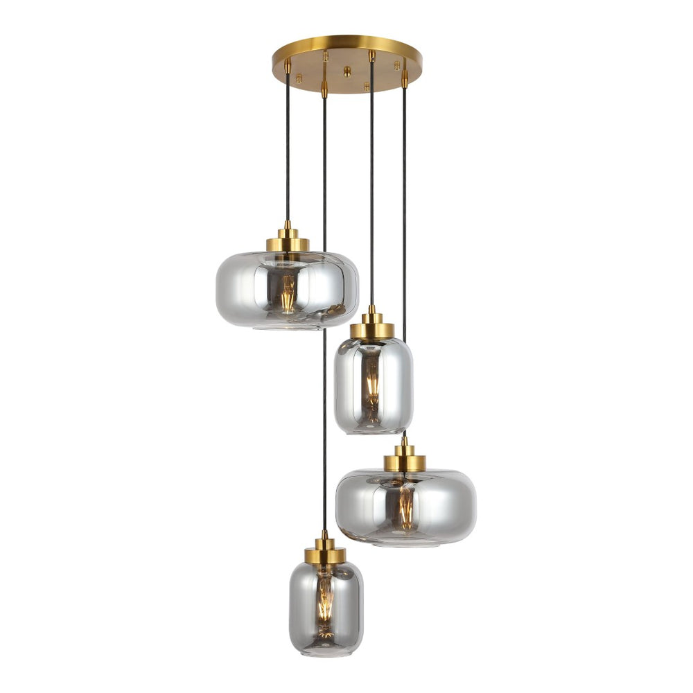 Safavieh EQUINOX, 4-Light Pendant with Smoke Grey & Brass Accents - Stylish Illumination for Modern Spaces PND4142A