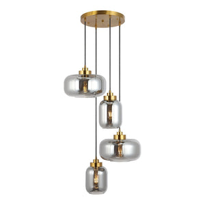 Safavieh EQUINOX, 4-Light Pendant with Smoke Grey & Brass Accents - Stylish Illumination for Modern Spaces PND4142A