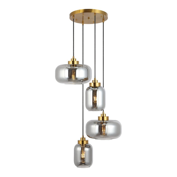 Safavieh EQUINOX, 4-Light Pendant with Smoke Grey & Brass Accents - Stylish Illumination for Modern Spaces PND4142A