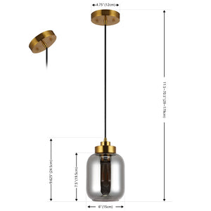 Safavieh ETHYX, 6-Inch Smoke Grey Glass Pendant Light with Brass Accents for Modern & Classic Spaces PND4143A