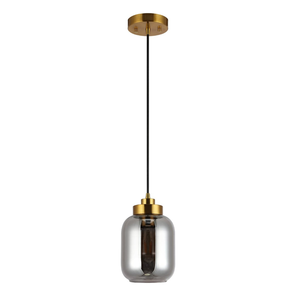 Safavieh ETHYX, 6-Inch Smoke Grey Glass Pendant Light with Brass Accents for Modern & Classic Spaces PND4143A