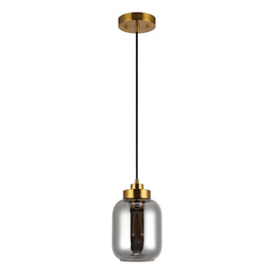 Safavieh ETHYX, 6-Inch Smoke Grey Glass Pendant Light with Brass Accents for Modern & Classic Spaces PND4143A
