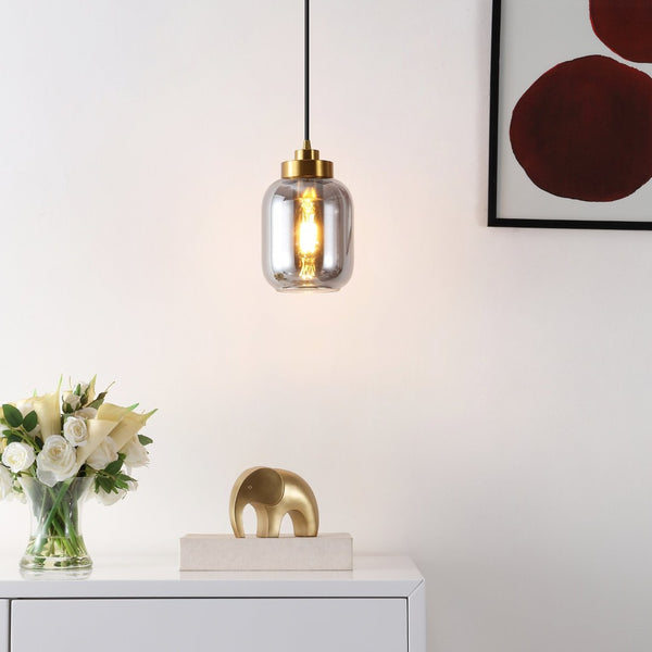 Safavieh ETHYX, 6-Inch Smoke Grey Glass Pendant Light with Brass Accents for Modern & Classic Spaces PND4143A