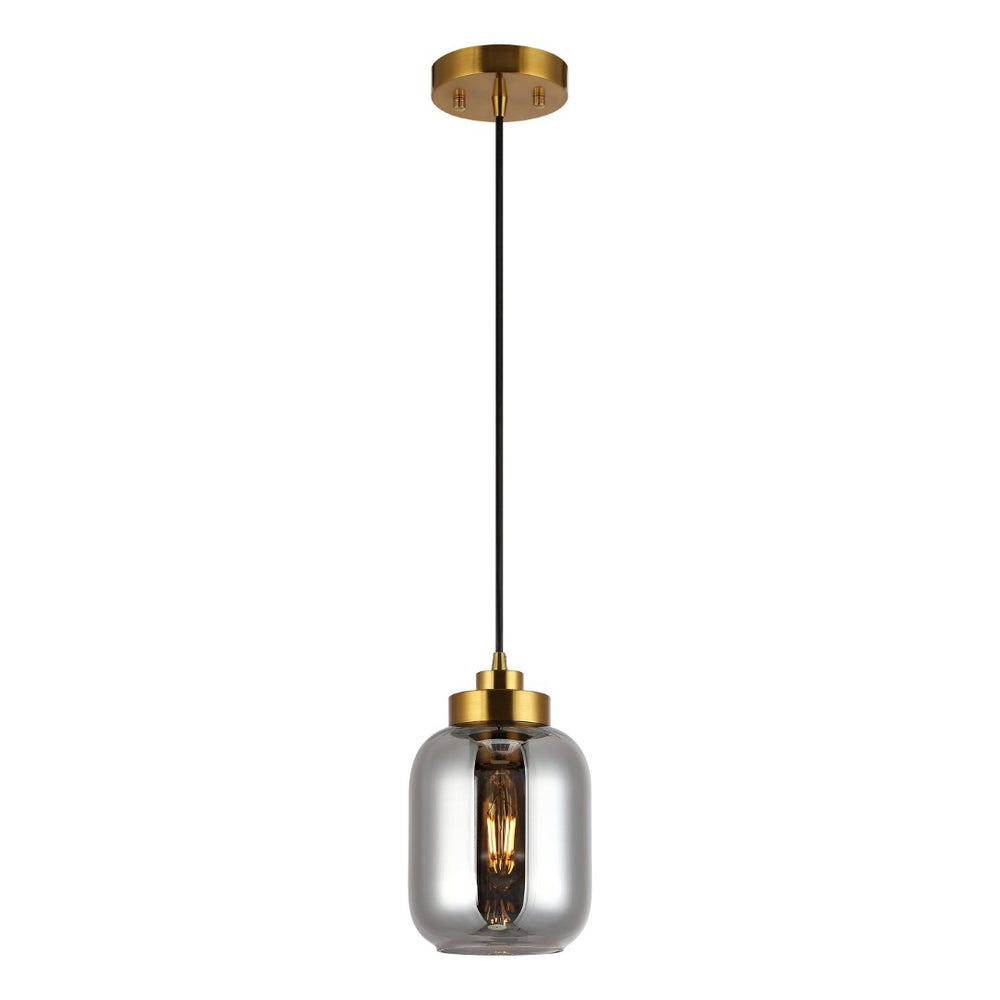 Safavieh ETHYX, 6-Inch Smoke Grey Glass Pendant Light with Brass Accents for Modern & Classic Spaces PND4143A