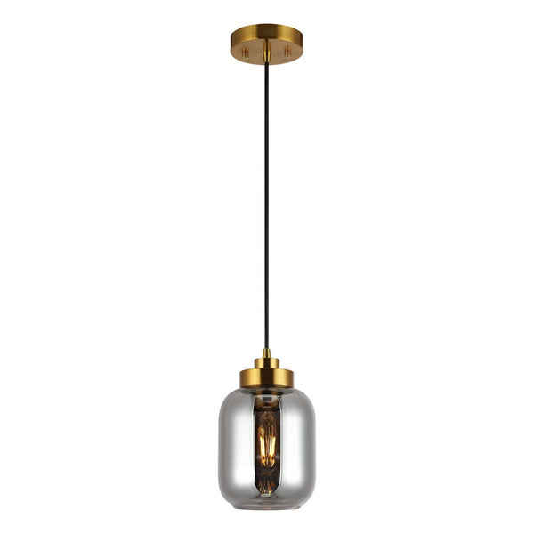 Safavieh ETHYX, 6-Inch Smoke Grey Glass Pendant Light with Brass Accents for Modern & Classic Spaces PND4143A