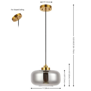 Safavieh EDGE, 11-Inch Smoke Grey & Brass Glass Pendant Light for Contemporary Dining & Kitchen Spaces PND4144A