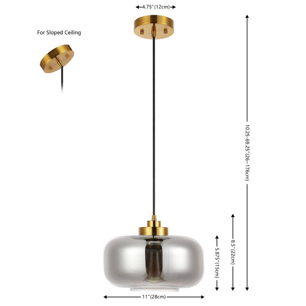 Safavieh EDGE, 11-Inch Smoke Grey & Brass Glass Pendant Light for Contemporary Dining & Kitchen Spaces PND4144A