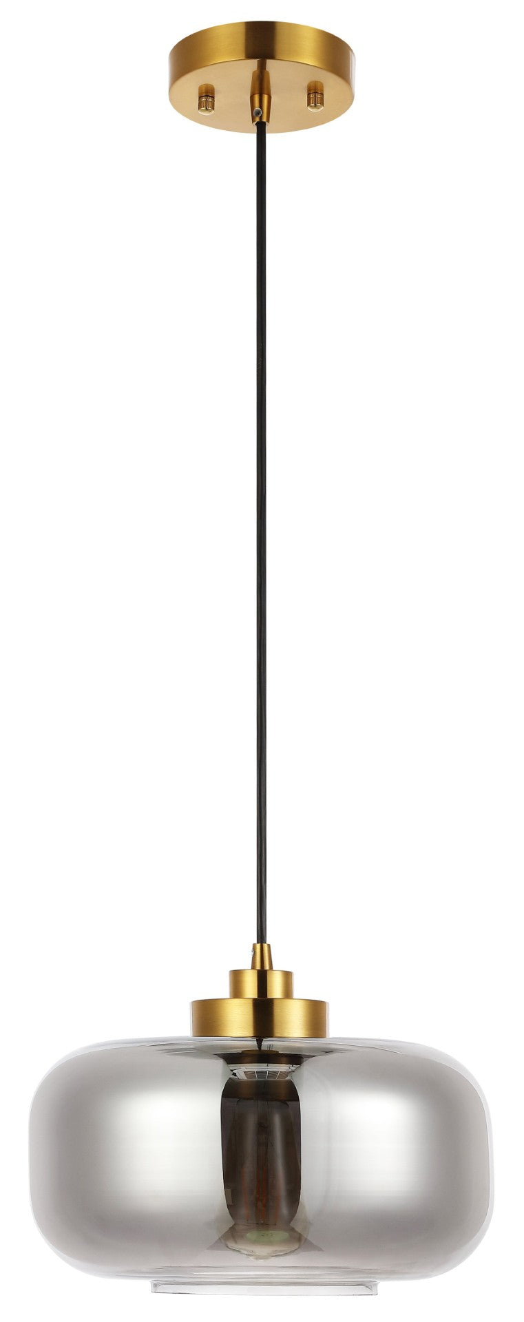 Safavieh EDGE, 11-Inch Smoke Grey & Brass Glass Pendant Light for Contemporary Dining & Kitchen Spaces PND4144A