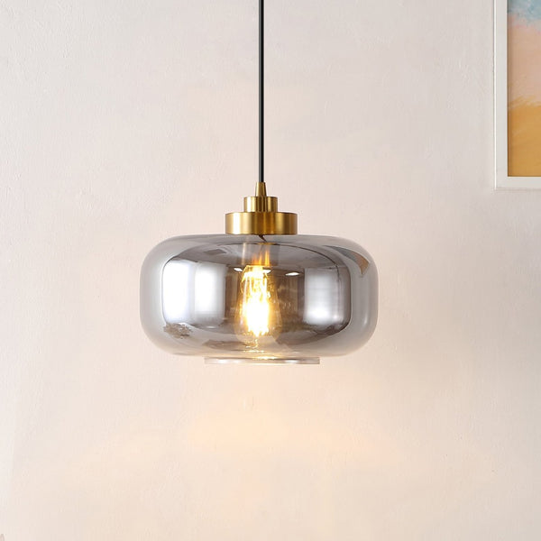 Safavieh EDGE, 11-Inch Smoke Grey & Brass Glass Pendant Light for Contemporary Dining & Kitchen Spaces PND4144A