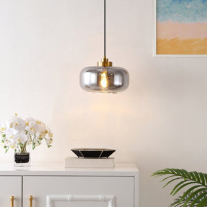 Safavieh EDGE, 11-Inch Smoke Grey & Brass Glass Pendant Light for Contemporary Dining & Kitchen Spaces PND4144A