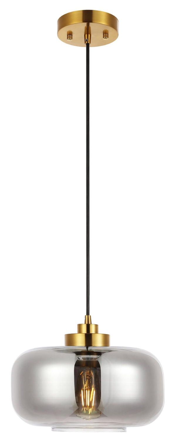 Safavieh EDGE, 11-Inch Smoke Grey & Brass Glass Pendant Light for Contemporary Dining & Kitchen Spaces PND4144A