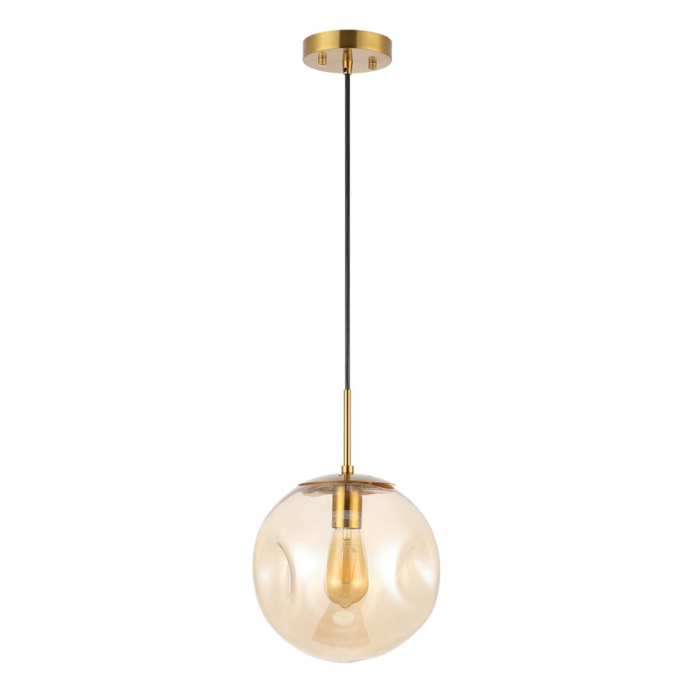Safavieh CYRIL, 10-Inch Amber Glass Pendant Light with Brass-Finish Iron for Modern & Traditional Spaces PND4145A