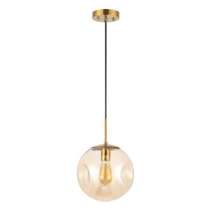 Safavieh CYRIL, 10-Inch Amber Glass Pendant Light with Brass-Finish Iron for Modern & Traditional Spaces PND4145A