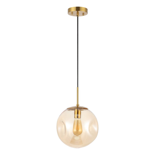 Safavieh CYRIL, 10-Inch Amber Glass Pendant Light with Brass-Finish Iron for Modern & Traditional Spaces PND4145A