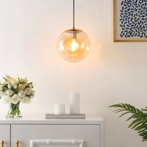 Safavieh CYRIL, 10-Inch Amber Glass Pendant Light with Brass-Finish Iron for Modern & Traditional Spaces PND4145A