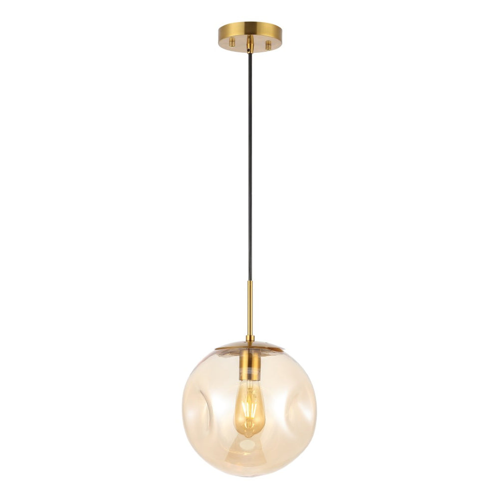 Safavieh CYRIL, 10-Inch Amber Glass Pendant Light with Brass-Finish Iron for Modern & Traditional Spaces PND4145A