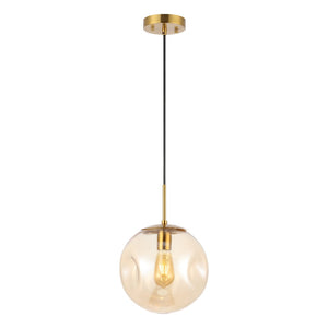 Safavieh CYRIL, 10-Inch Amber Glass Pendant Light with Brass-Finish Iron for Modern & Traditional Spaces PND4145A