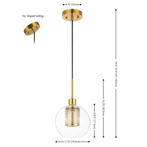 Safavieh TORONTO, Elegant 7.75-Inch Clear Glass & Brass Extendable Pendant Light for Modern Home Décor PND4146A