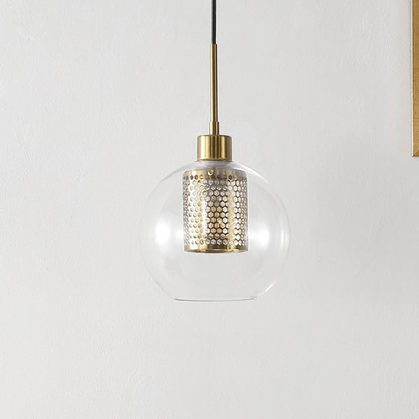 Safavieh TORONTO, Elegant 7.75-Inch Clear Glass & Brass Extendable Pendant Light for Modern Home Décor PND4146A