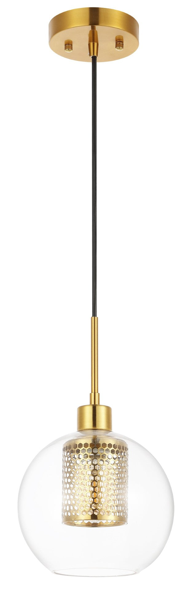 Safavieh TORONTO, Elegant 7.75-Inch Clear Glass & Brass Extendable Pendant Light for Modern Home Décor PND4146A