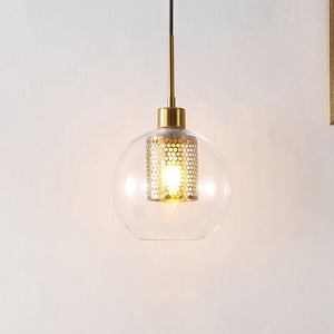 Safavieh TORONTO, Elegant 7.75-Inch Clear Glass & Brass Extendable Pendant Light for Modern Home Décor PND4146A