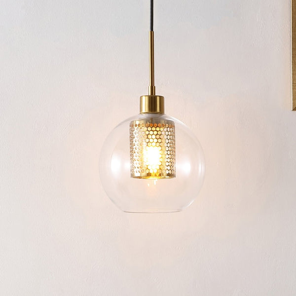 Safavieh TORONTO, Elegant 7.75-Inch Clear Glass & Brass Extendable Pendant Light for Modern Home Décor PND4146A
