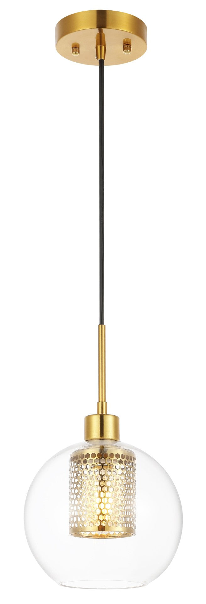 Safavieh TORONTO, Elegant 7.75-Inch Clear Glass & Brass Extendable Pendant Light for Modern Home Décor PND4146A