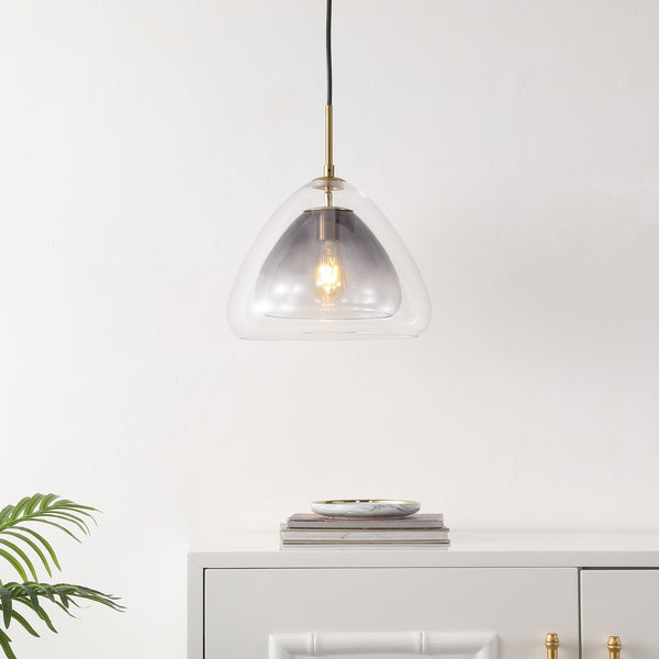 Safavieh Eclipse, 14 Inch, Smoke Grey/Brass, Glass/Iron Pendant Smoke Grey / Brass 14 x 14 x 17-76
