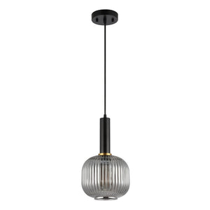 Safavieh RYNNER, 8-Inch Smoke Grey Glass Pendant Light with Black Iron Frame - Adjustable Modern Charm PND4148A