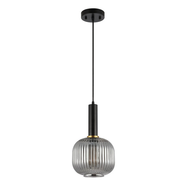 Safavieh RYNNER, 8-Inch Smoke Grey Glass Pendant Light with Black Iron Frame - Adjustable Modern Charm PND4148A