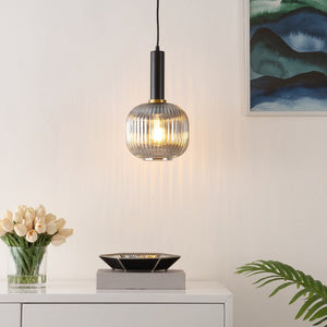 Safavieh RYNNER, 8-Inch Smoke Grey Glass Pendant Light with Black Iron Frame - Adjustable Modern Charm PND4148A