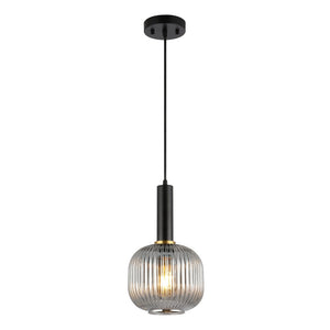 Safavieh RYNNER, 8-Inch Smoke Grey Glass Pendant Light with Black Iron Frame - Adjustable Modern Charm PND4148A