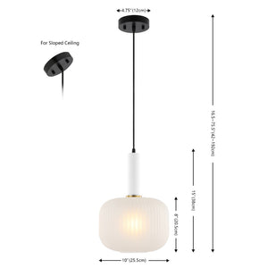 Safavieh NAOIS, 10-Inch White/Black Glass Pendant Light – Modern Minimalist Fixture for Stylish Interiors PND4149A
