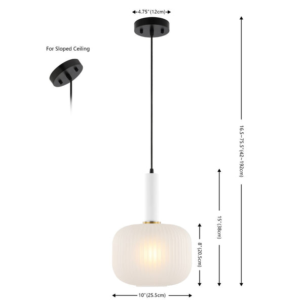 Safavieh NAOIS, 10-Inch White/Black Glass Pendant Light – Modern Minimalist Fixture for Stylish Interiors PND4149A