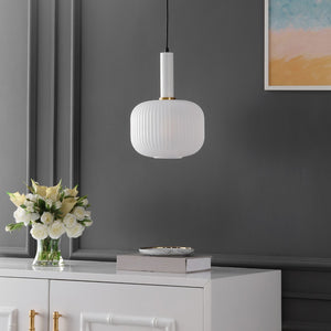 Safavieh NAOIS, 10-Inch White/Black Glass Pendant Light – Modern Minimalist Fixture for Stylish Interiors PND4149A