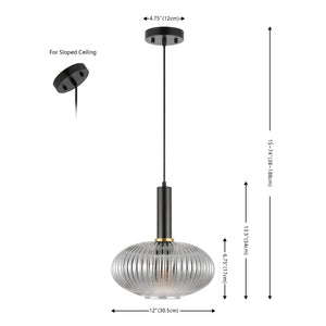 Safavieh ZEON, 12-Inch Smoke Grey Glass & Black Iron Pendant Light for Modern Elegance in Any Space PND4150A