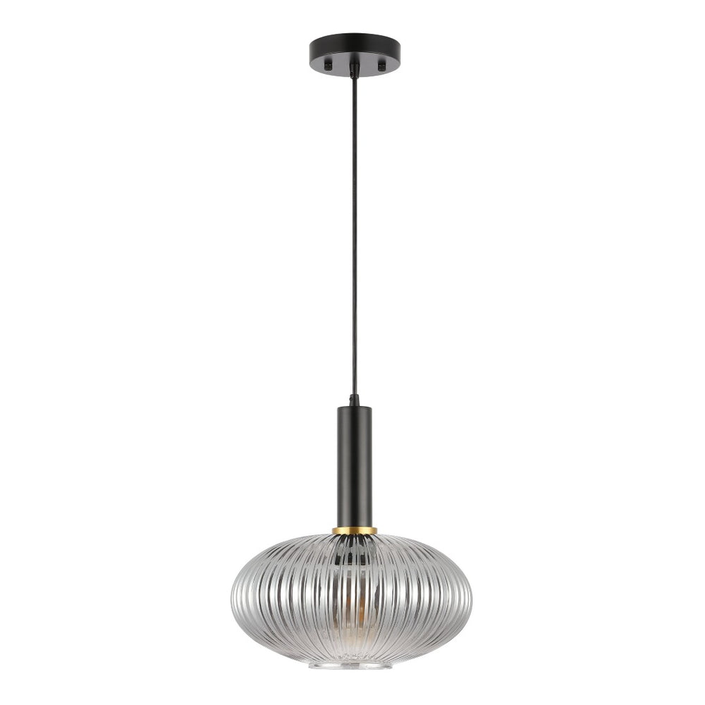 Safavieh ZEON, 12-Inch Smoke Grey Glass & Black Iron Pendant Light for Modern Elegance in Any Space PND4150A